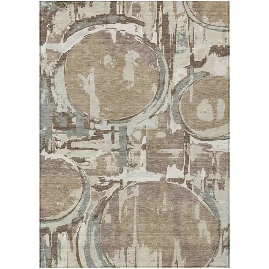 Brown Taupe And Beige Geometric Washable Indoor Outdoor Area Rug Photo 2