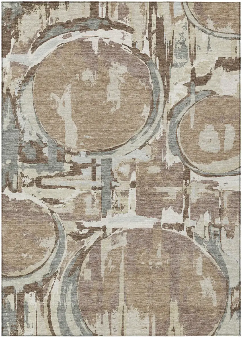 Brown Taupe And Beige Geometric Washable Indoor Outdoor Area Rug Photo 2