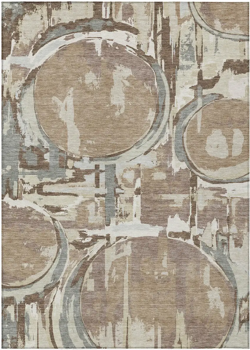 Brown Taupe And Beige Geometric Washable Indoor Outdoor Area Rug Photo 2
