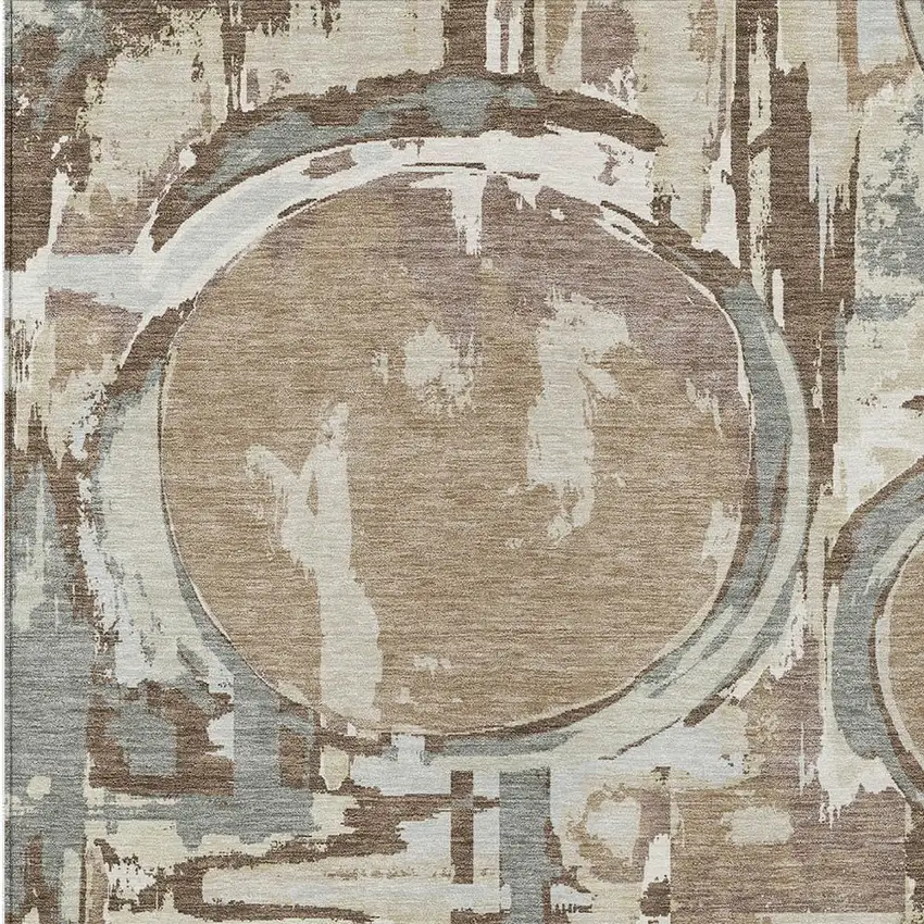 Brown Taupe And Beige Geometric Washable Indoor Outdoor Area Rug Photo 6