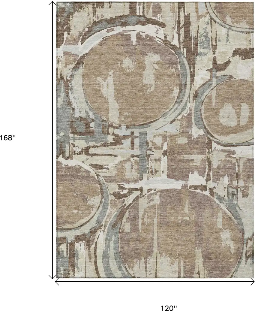 Brown Taupe And Beige Geometric Washable Indoor Outdoor Area Rug Photo 3