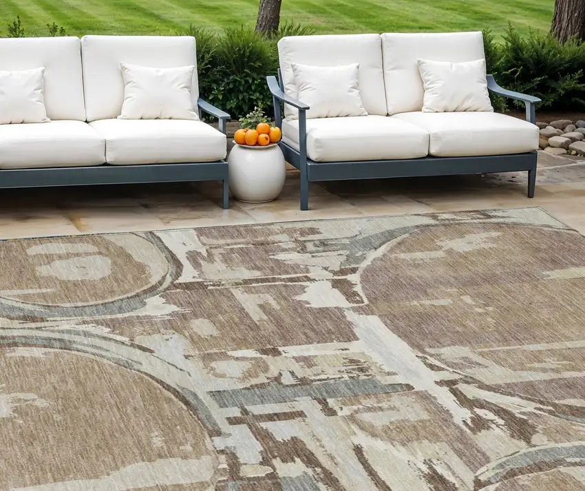 Brown Taupe And Beige Geometric Washable Indoor Outdoor Area Rug Photo 1