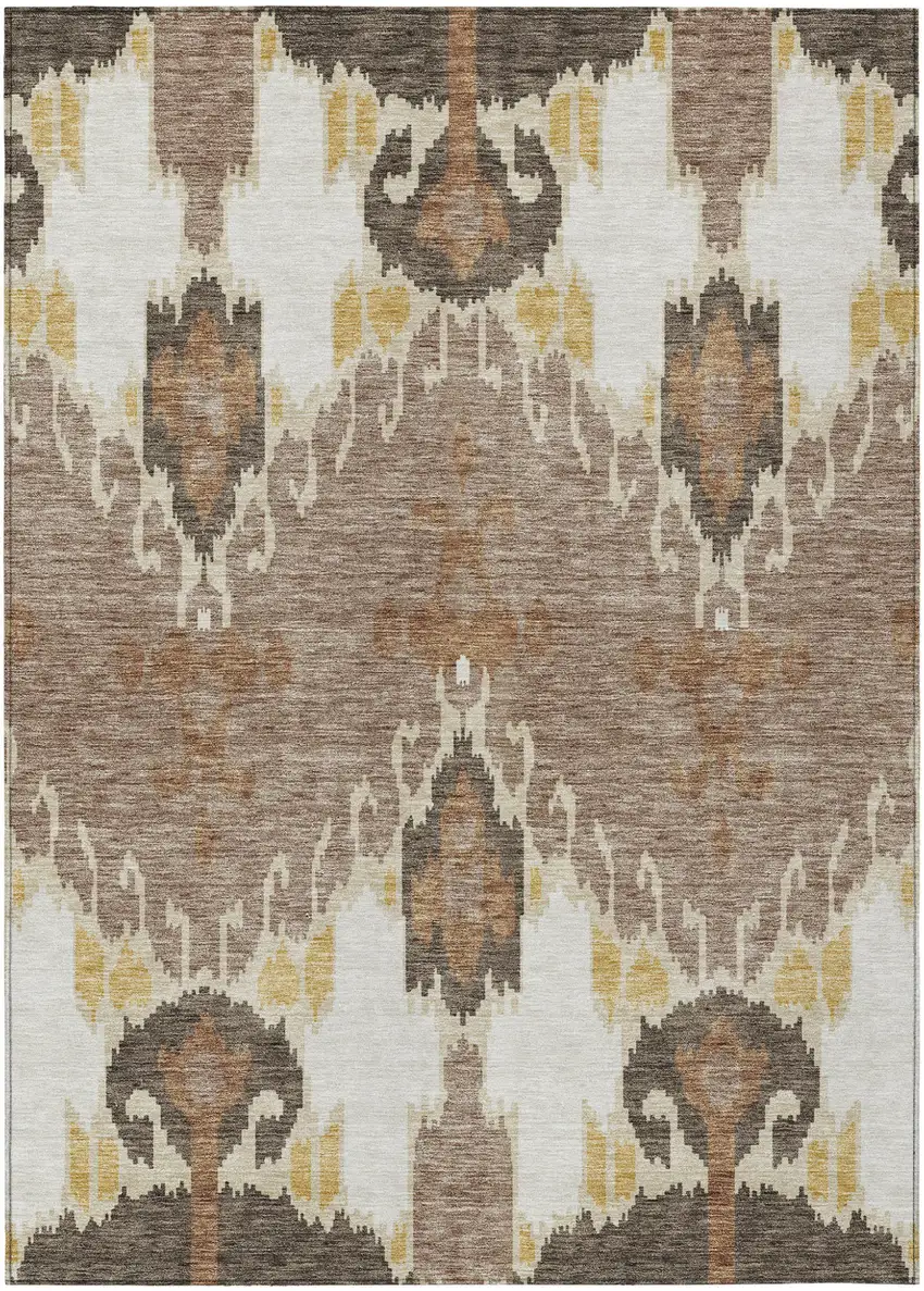 Brown Taupe And Beige Ikat Washable Indoor Outdoor Area Rug Photo 2
