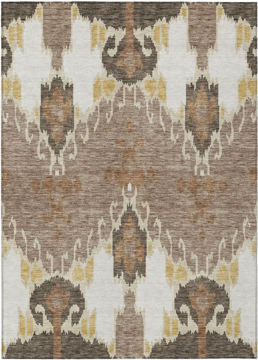 Brown Taupe And Beige Ikat Washable Indoor Outdoor Area Rug Photo 2