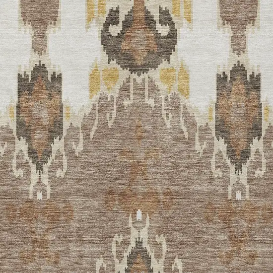 Brown Taupe And Beige Ikat Washable Indoor Outdoor Area Rug Photo 5