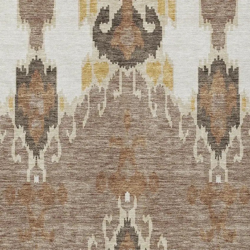 Brown Taupe And Beige Ikat Washable Indoor Outdoor Area Rug Photo 5