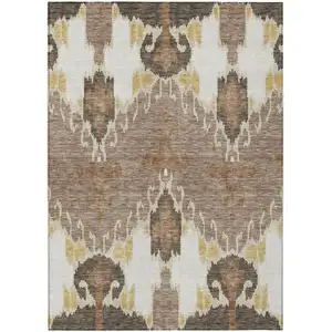Photo of Brown Taupe And Beige Ikat Washable Indoor Outdoor Area Rug