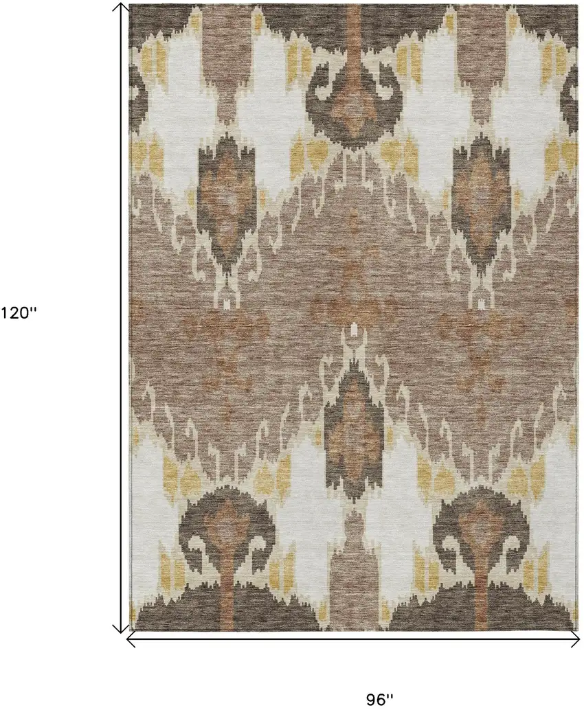 Brown Taupe And Beige Ikat Washable Indoor Outdoor Area Rug Photo 3
