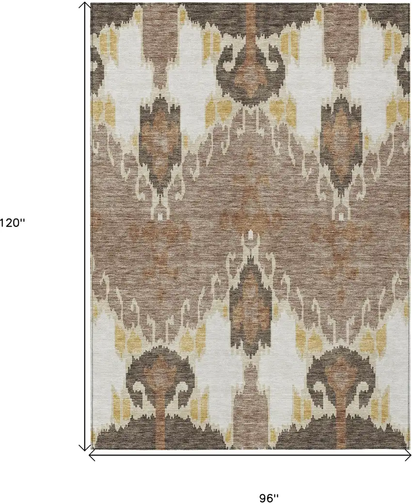 Brown Taupe And Beige Ikat Washable Indoor Outdoor Area Rug Photo 3