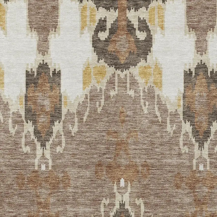Brown Taupe And Beige Ikat Washable Indoor Outdoor Area Rug Photo 5