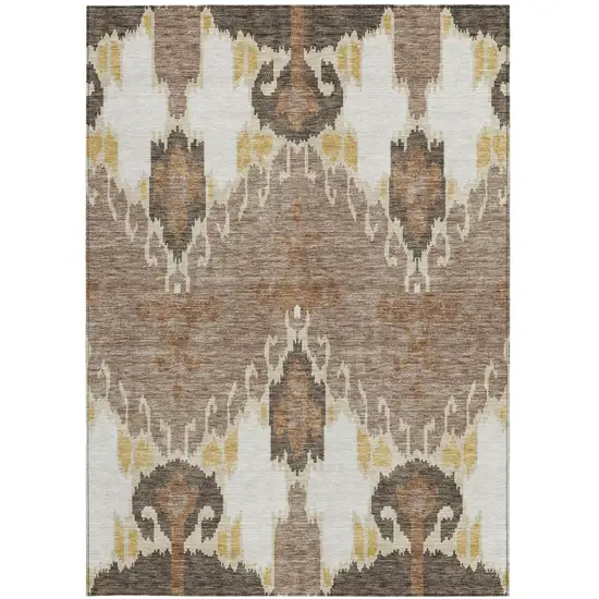 Brown Taupe And Beige Ikat Washable Indoor Outdoor Area Rug Photo 6