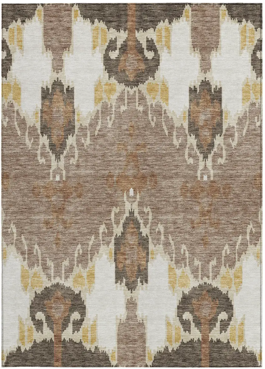 Brown Taupe And Beige Ikat Washable Indoor Outdoor Area Rug Photo 6