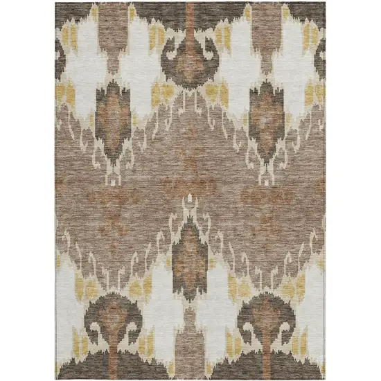 Brown Taupe And Beige Ikat Washable Indoor Outdoor Area Rug Photo 6