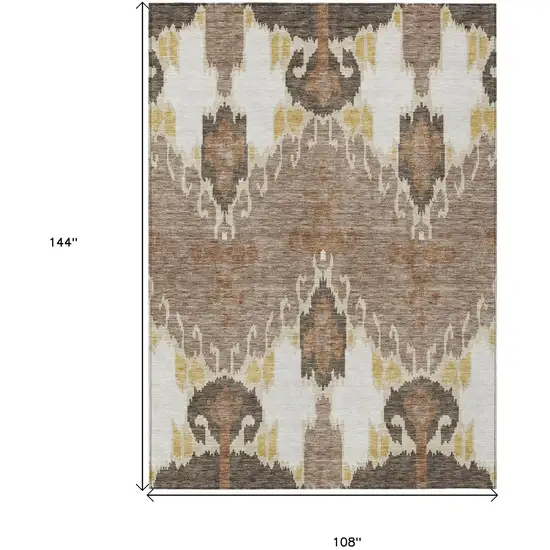 Brown Taupe And Beige Ikat Washable Indoor Outdoor Area Rug Photo 3