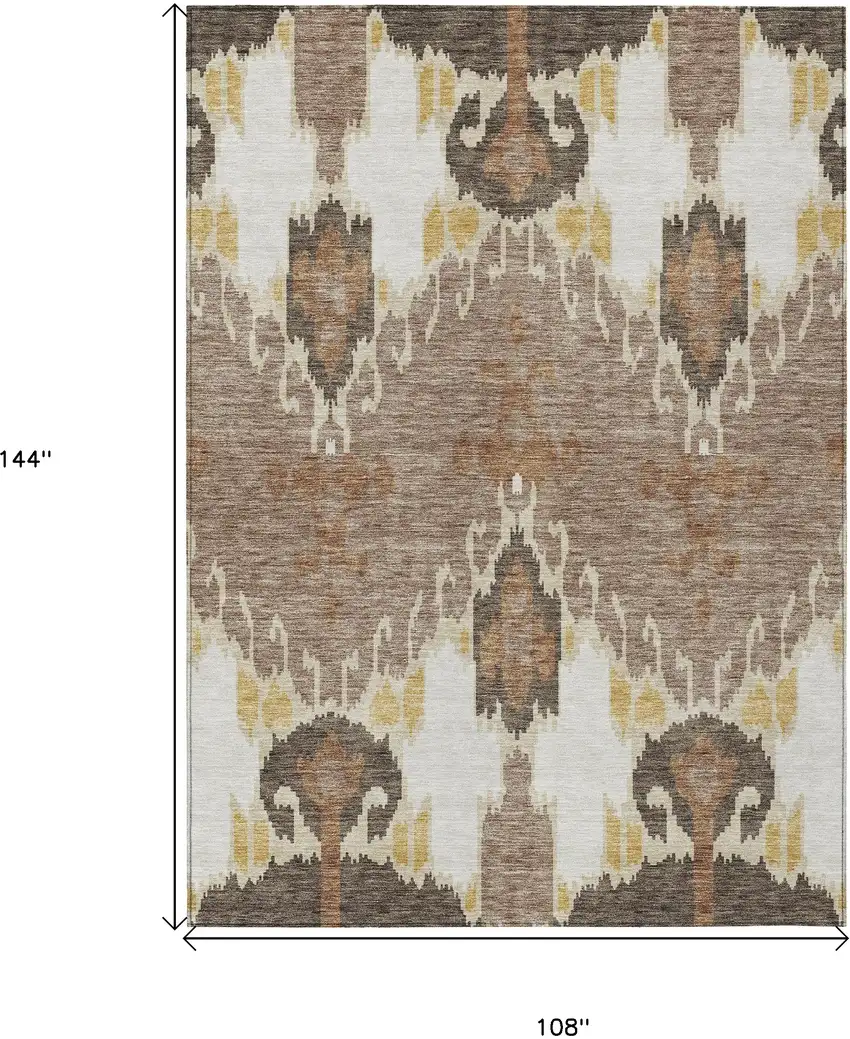 Brown Taupe And Beige Ikat Washable Indoor Outdoor Area Rug Photo 3