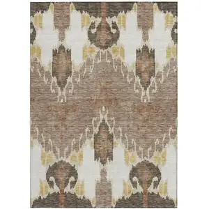 Photo of Brown Taupe And Beige Ikat Washable Indoor Outdoor Area Rug