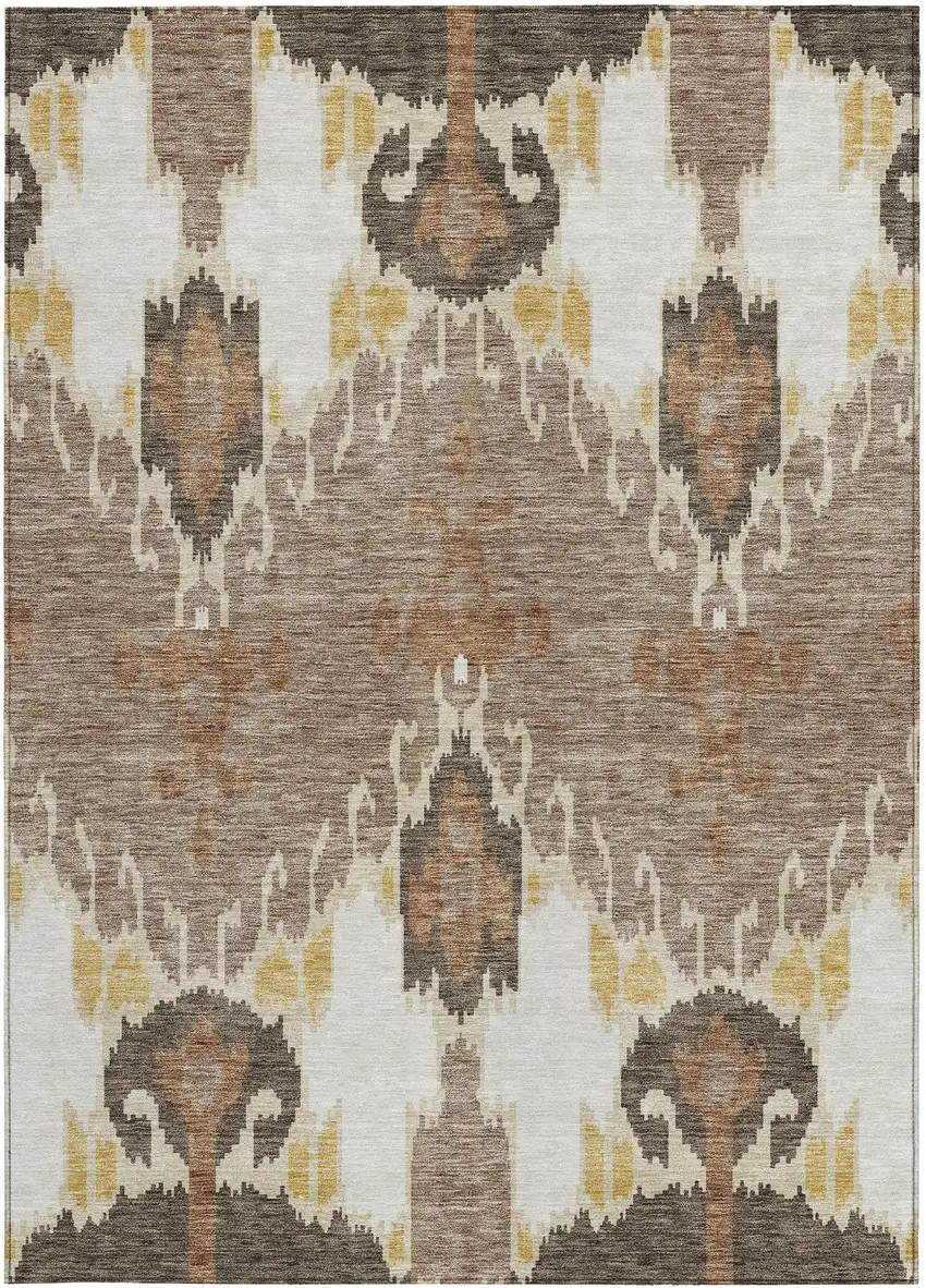 Brown Taupe And Beige Ikat Washable Indoor Outdoor Area Rug Photo 5