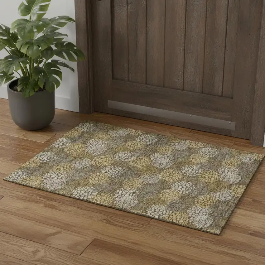 Brown Taupe And Beige Polka Dot Washable Area Rug With UV Protection Photo 2