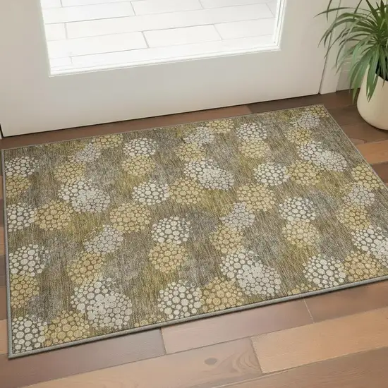Brown Taupe And Beige Polka Dot Washable Area Rug With UV Protection Photo 2