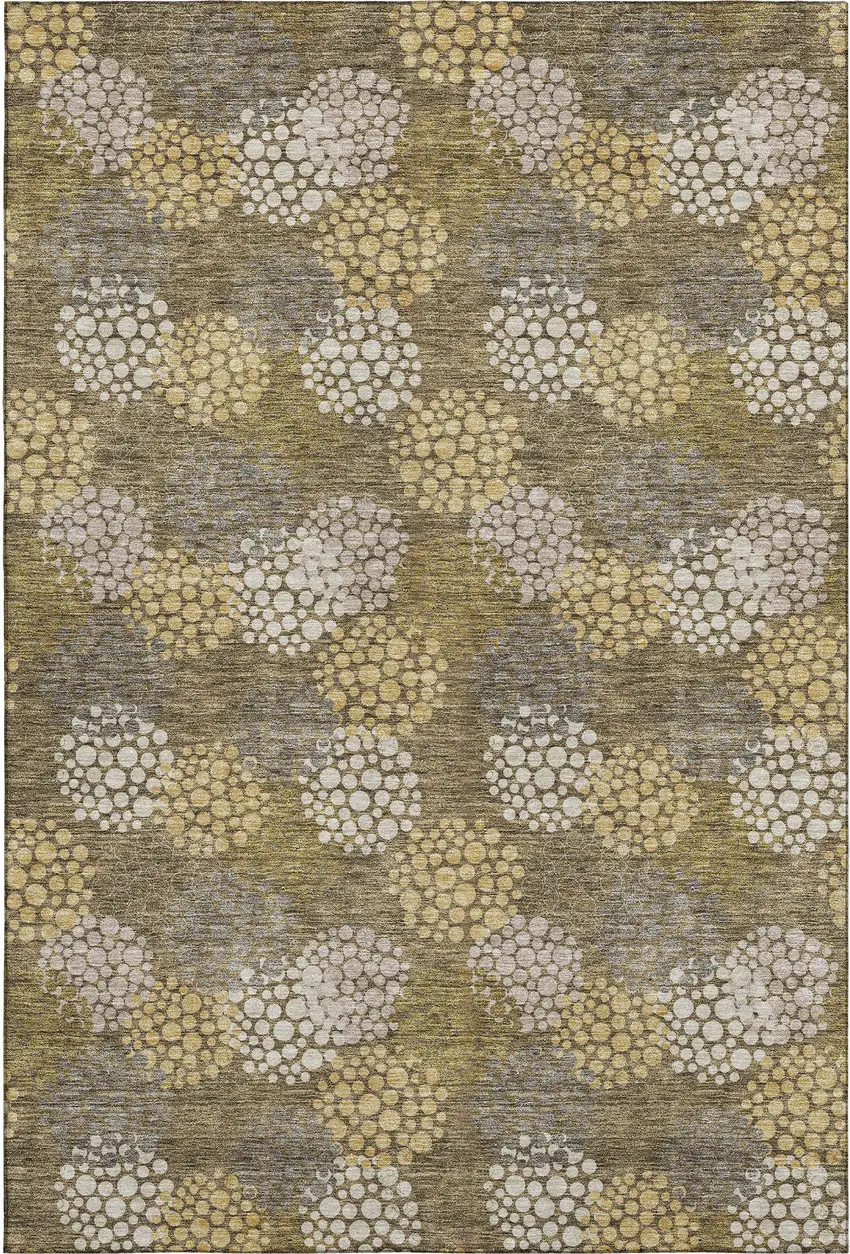 Brown Taupe And Beige Polka Dot Washable Area Rug With UV Protection Photo 1