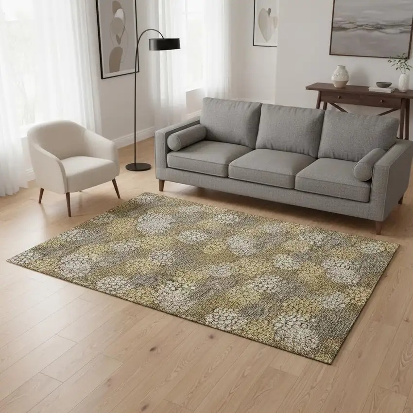 Brown Taupe And Beige Polka Dot Washable Area Rug With UV Protection Photo 2