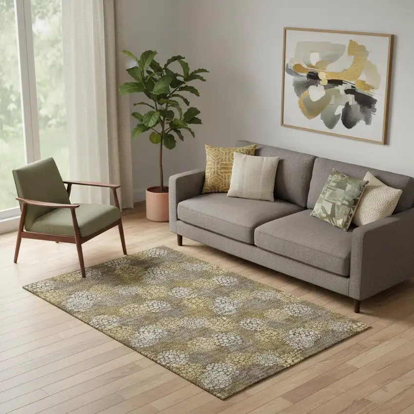 Brown Taupe And Beige Polka Dot Washable Area Rug With UV Protection Photo 1