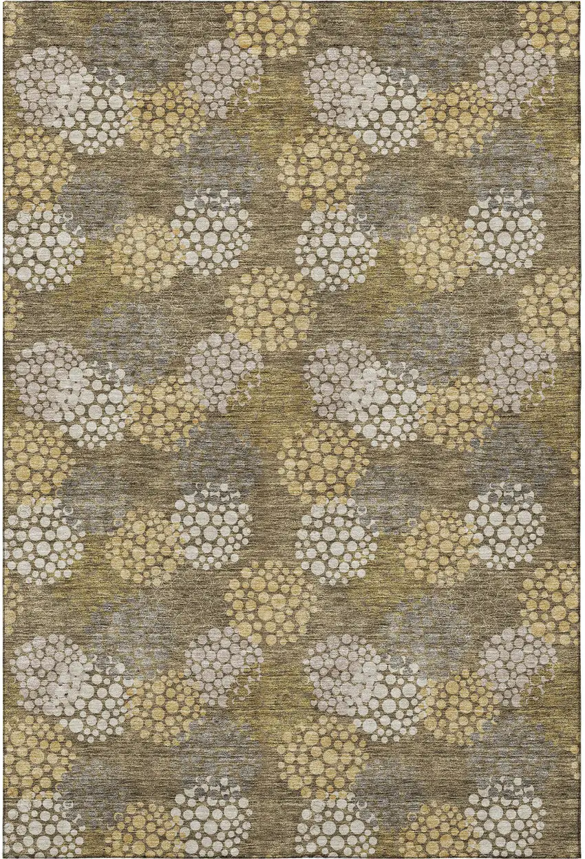 Brown Taupe And Beige Polka Dot Washable Area Rug With UV Protection Photo 3