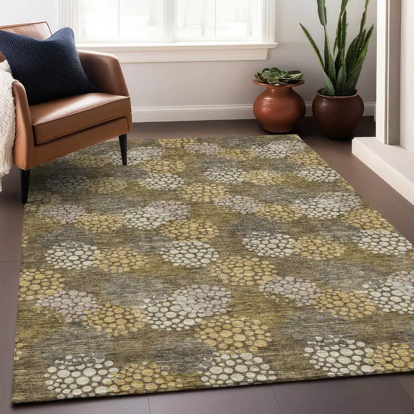 Brown Taupe And Beige Polka Dot Washable Area Rug With UV Protection Photo 4