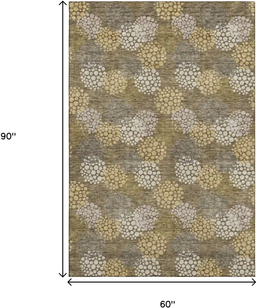 Brown Taupe And Beige Polka Dot Washable Area Rug With UV Protection Photo 3