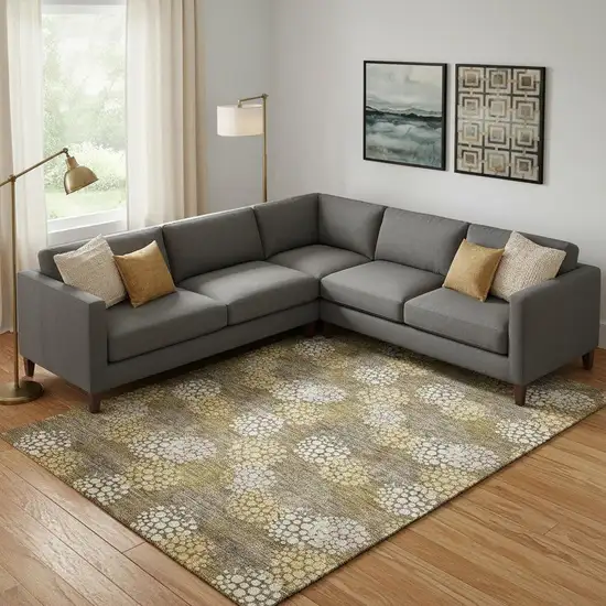 Brown Taupe And Beige Polka Dot Washable Area Rug With UV Protection Photo 1