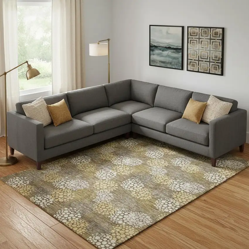 Brown Taupe And Beige Polka Dot Washable Area Rug With UV Protection Photo 1