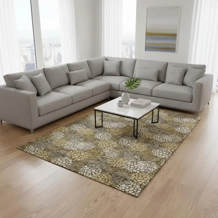 Brown Taupe And Beige Polka Dot Washable Area Rug With UV Protection Photo 2