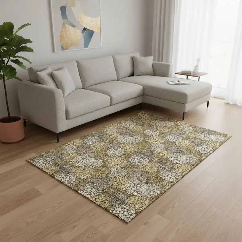 Brown Taupe And Beige Polka Dot Washable Area Rug With UV Protection Photo 2