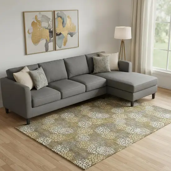 Brown Taupe And Beige Polka Dot Washable Area Rug With UV Protection Photo 1