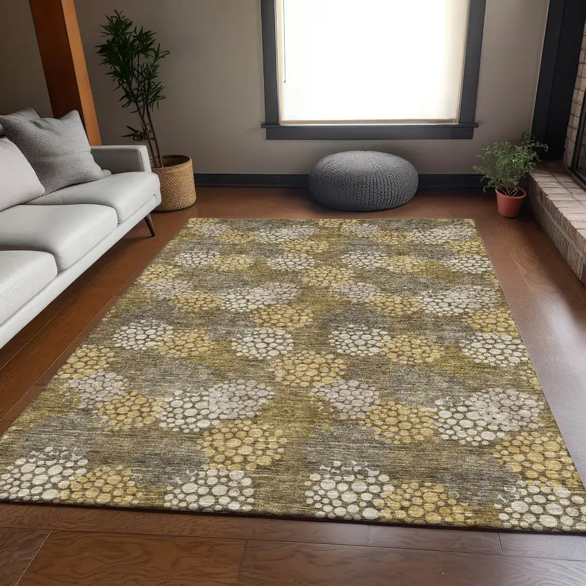 Brown Taupe And Beige Polka Dot Washable Area Rug With UV Protection Photo 6