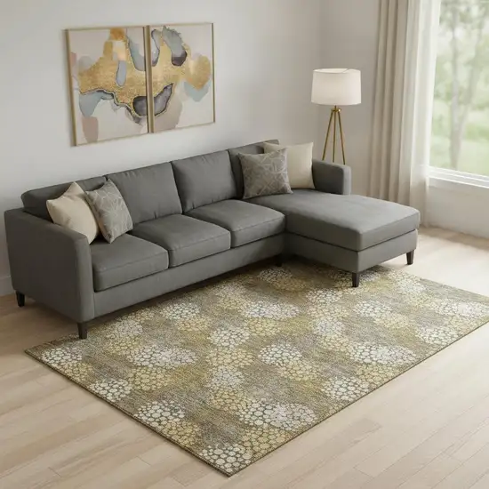 Brown Taupe And Beige Polka Dot Washable Area Rug With UV Protection Photo 1