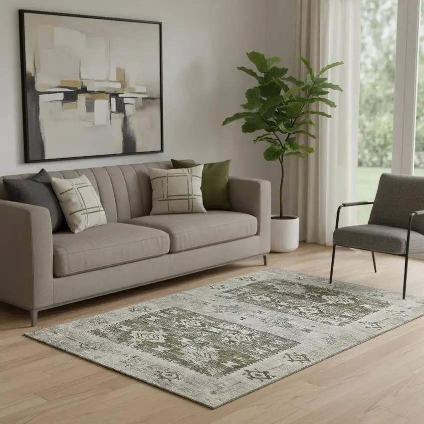 Brown Taupe And Beige Southwestern Washable Area Rug With UV Protection Photo 2