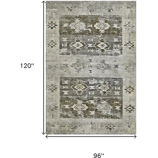 Brown Taupe And Beige Southwestern Washable Area Rug With UV Protection Photo 9