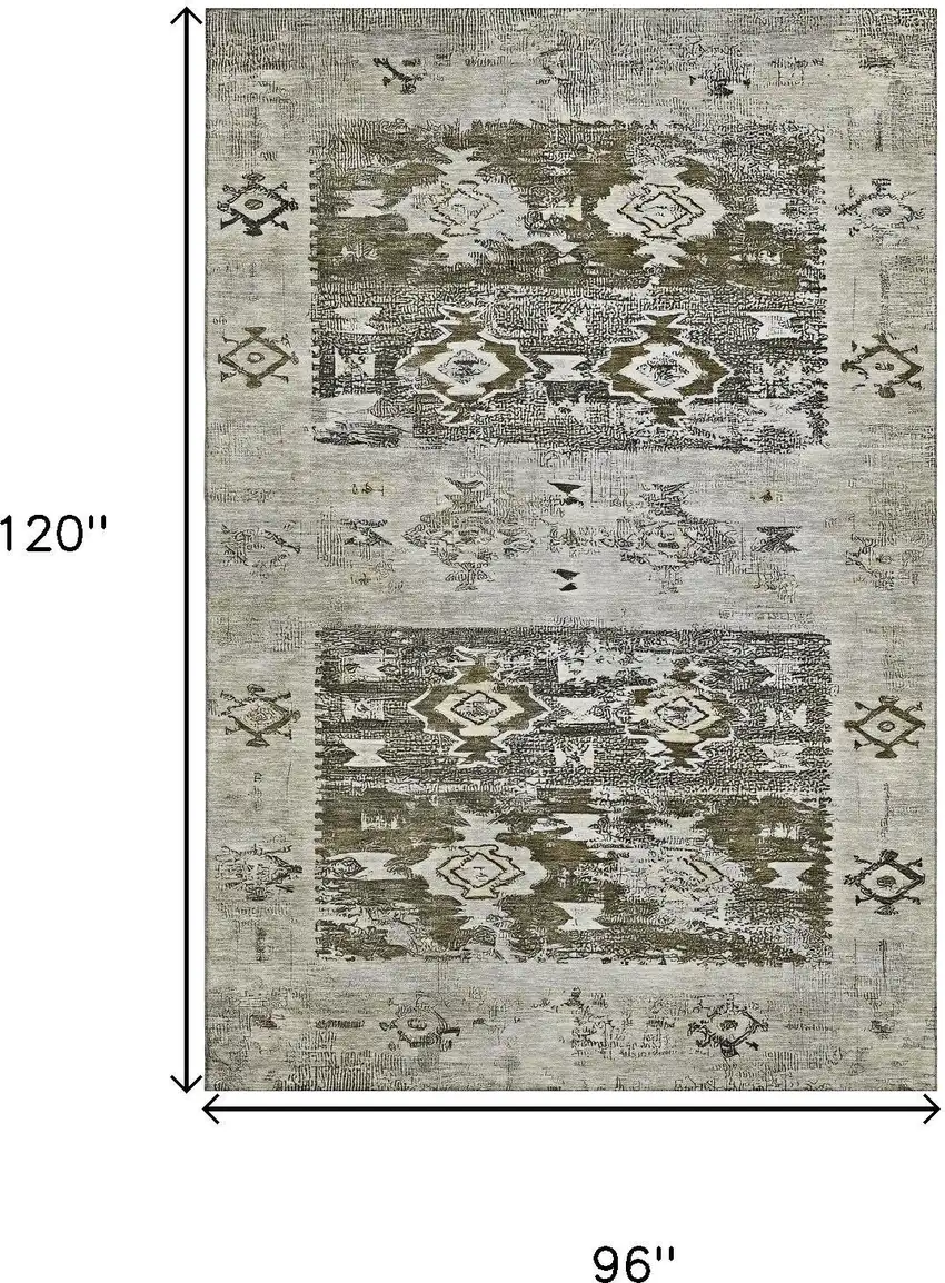 Brown Taupe And Beige Southwestern Washable Area Rug With UV Protection Photo 9