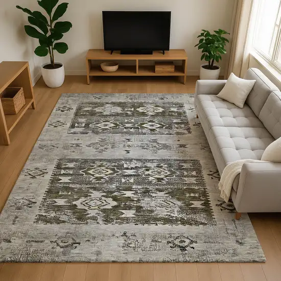 Brown Taupe And Beige Southwestern Washable Area Rug With UV Protection Photo 3