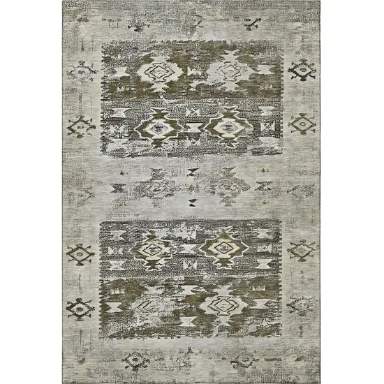 Brown Taupe And Beige Southwestern Washable Area Rug With UV Protection Photo 2
