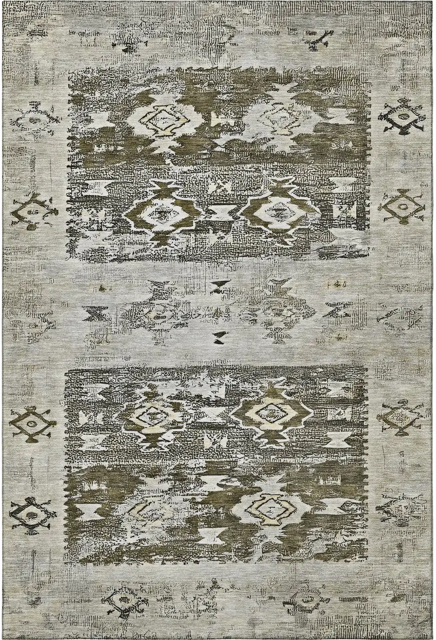 Brown Taupe And Beige Southwestern Washable Area Rug With UV Protection Photo 2