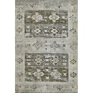 Photo of Brown Taupe And Beige Southwestern Washable Area Rug With UV Protection