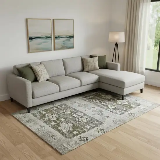 Brown Taupe And Beige Southwestern Washable Area Rug With UV Protection Photo 2