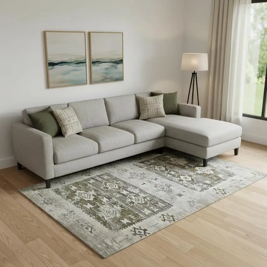 Brown Taupe And Beige Southwestern Washable Area Rug With UV Protection Photo 2