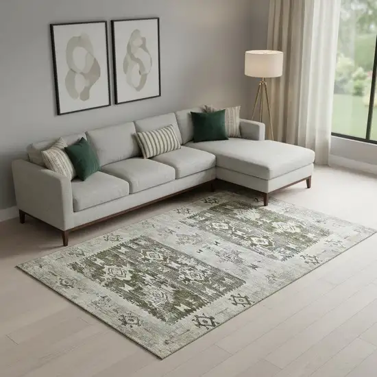 Brown Taupe And Beige Southwestern Washable Area Rug With UV Protection Photo 2