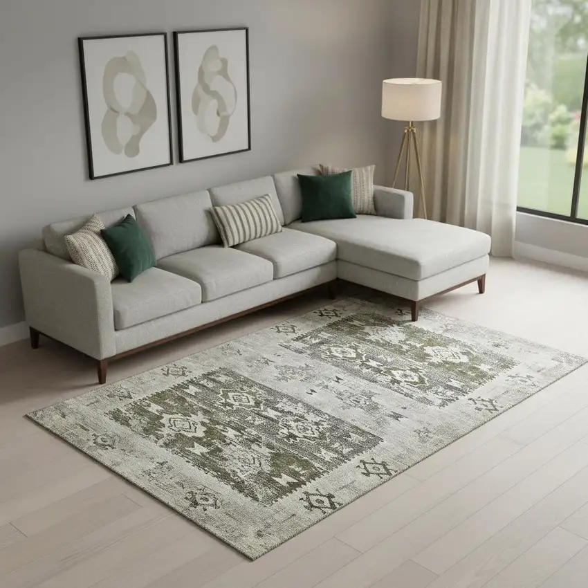 Brown Taupe And Beige Southwestern Washable Area Rug With UV Protection Photo 2