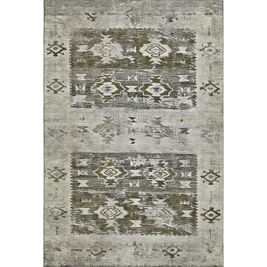 Brown Taupe And Beige Southwestern Washable Area Rug With UV Protection Photo 1