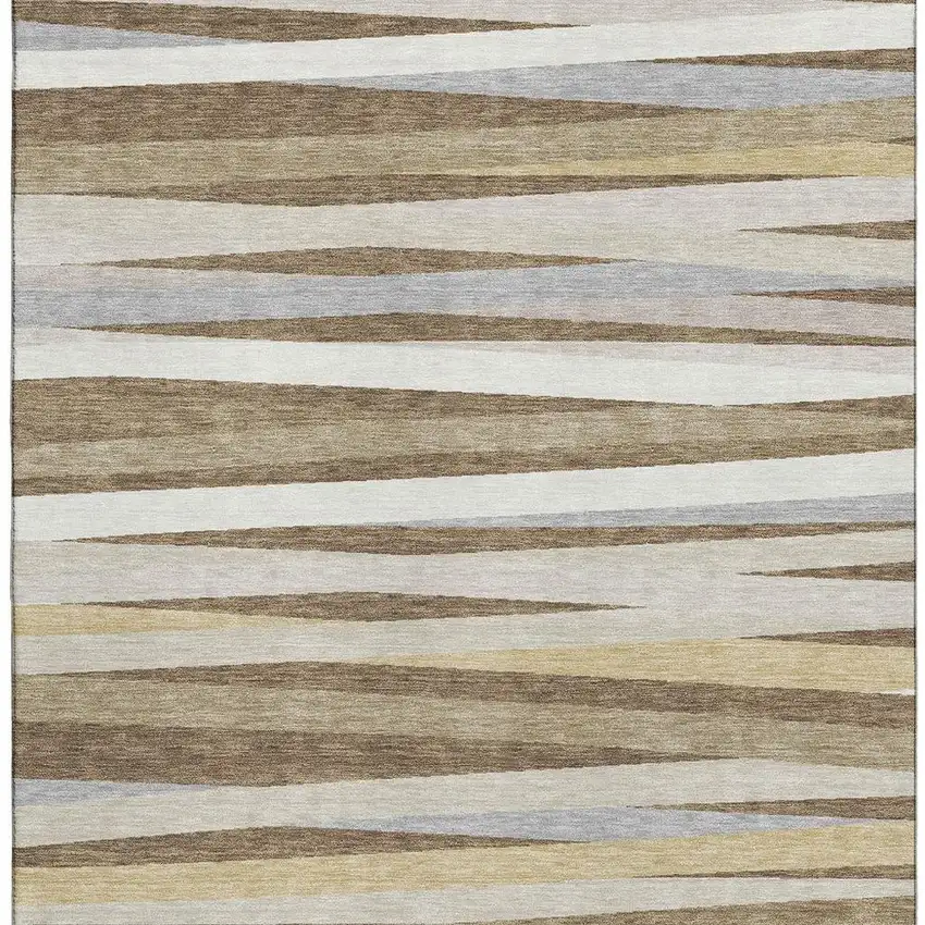 Brown Taupe And Beige Striped Washable Area Rug With UV Protection Photo 4