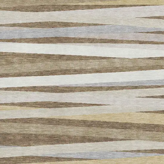 Brown Taupe And Beige Striped Washable Area Rug With UV Protection Photo 3